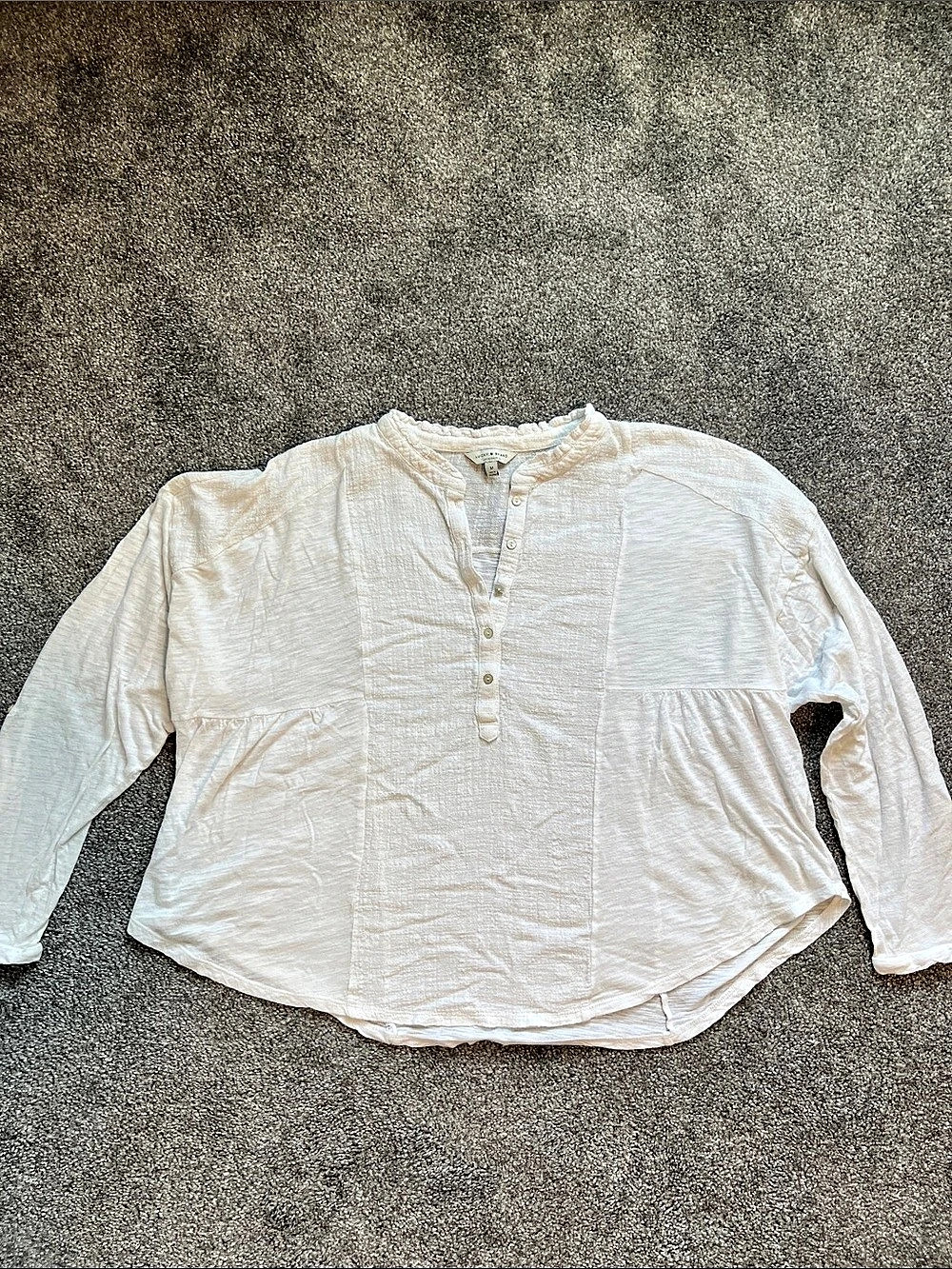Lucky Brand White Cotton Modal Slub Knit Henley Peasant Blouse Size M